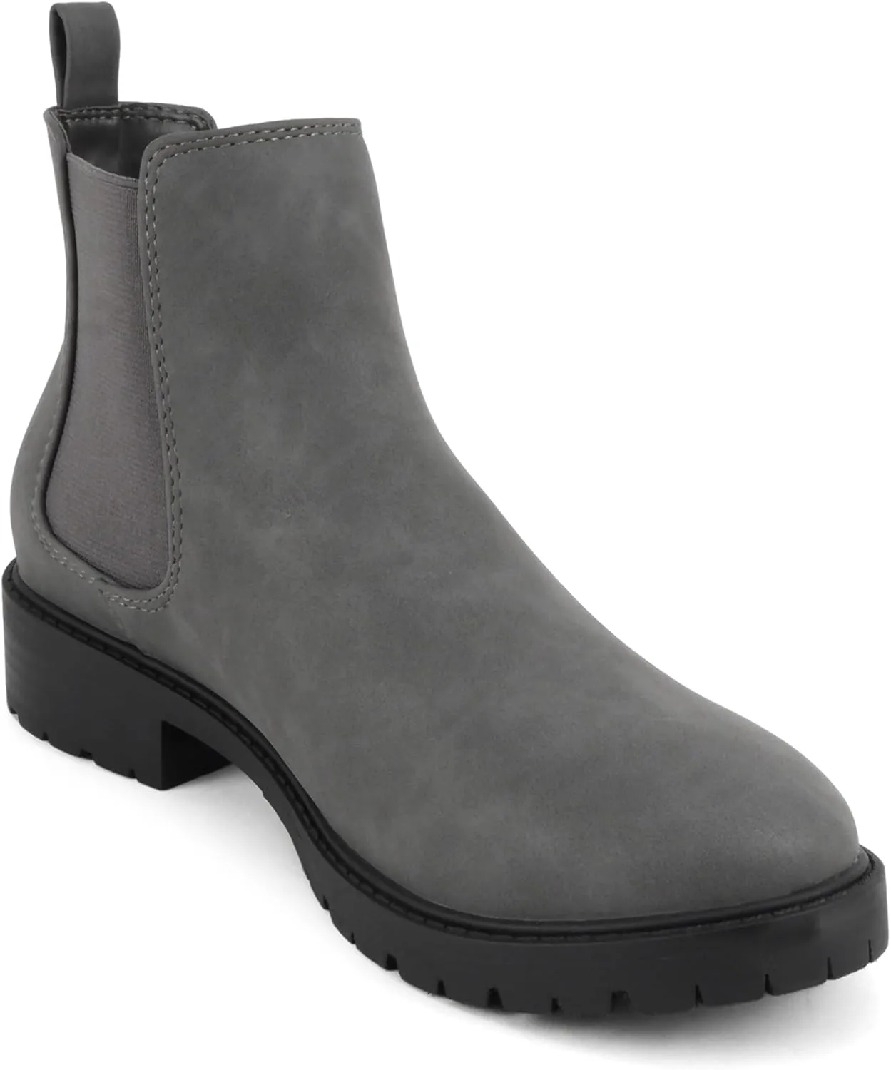 Soda “HOPPER” ~ Women Round Toe Double Elastic Gore Lug Sole Low Heel Chelsea Ankle Boot Bootie