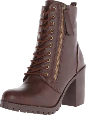 Soda Malia Round Toe Stacked Lug Heel Lace Up Ankle Booties
