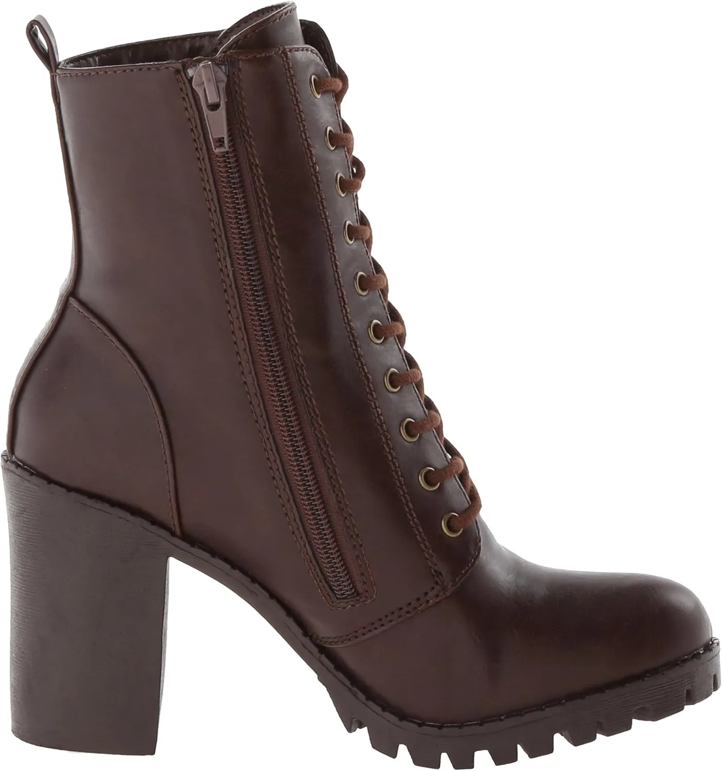 Soda Malia Round Toe Stacked Lug Heel Lace Up Ankle Booties