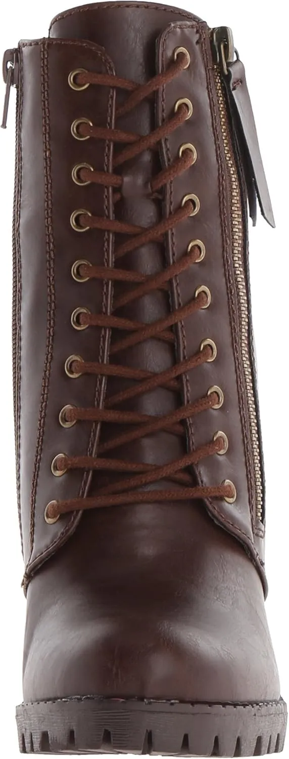 Soda Malia Round Toe Stacked Lug Heel Lace Up Ankle Booties