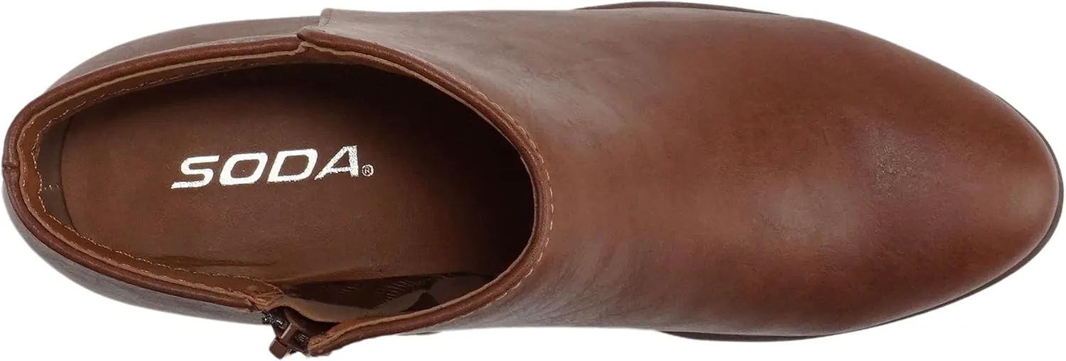SODA Women's Round Toe Faux Suede Stacked Heel Western Ankle Bootie