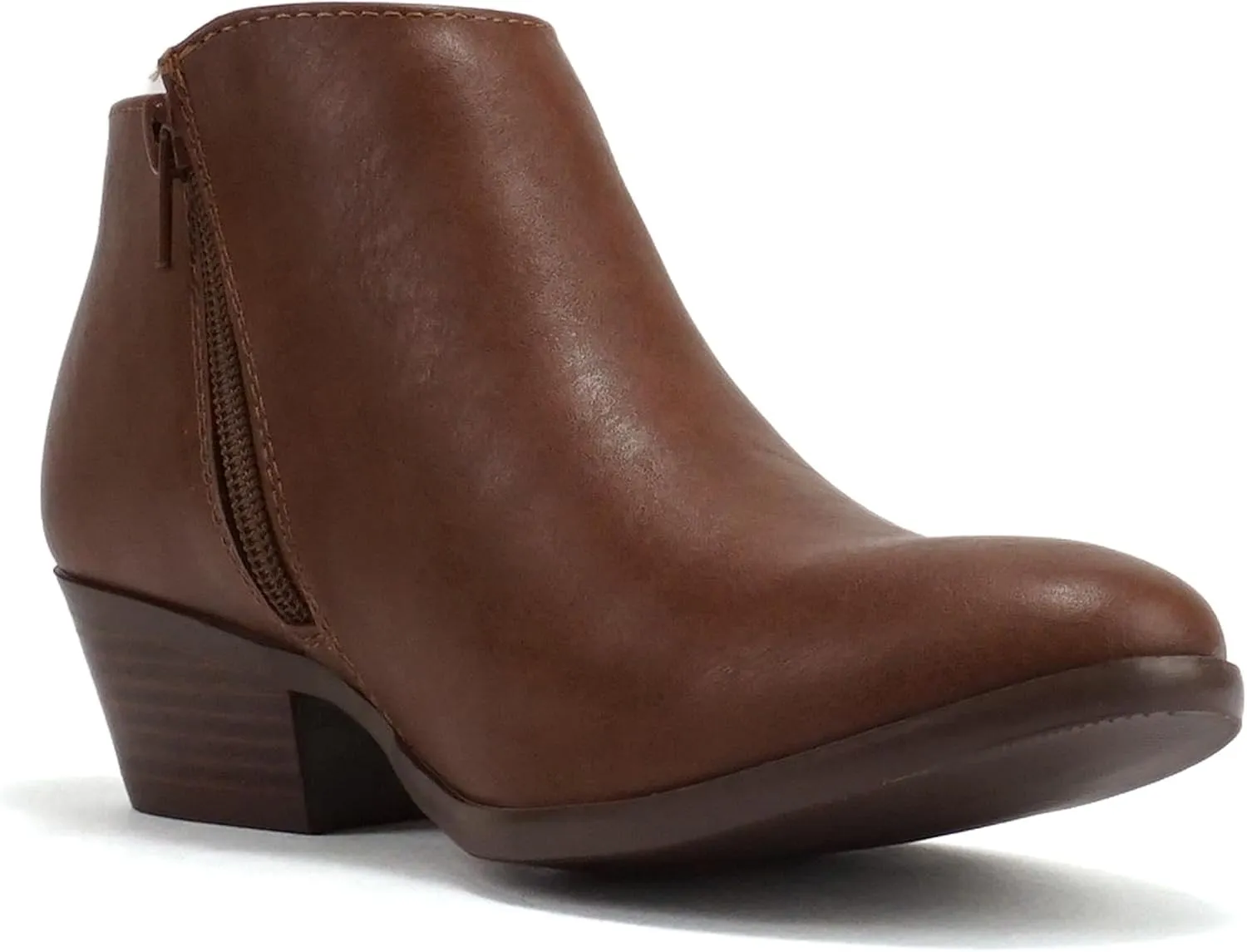 SODA Women's Round Toe Faux Suede Stacked Heel Western Ankle Bootie