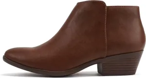 SODA Women's Round Toe Faux Suede Stacked Heel Western Ankle Bootie