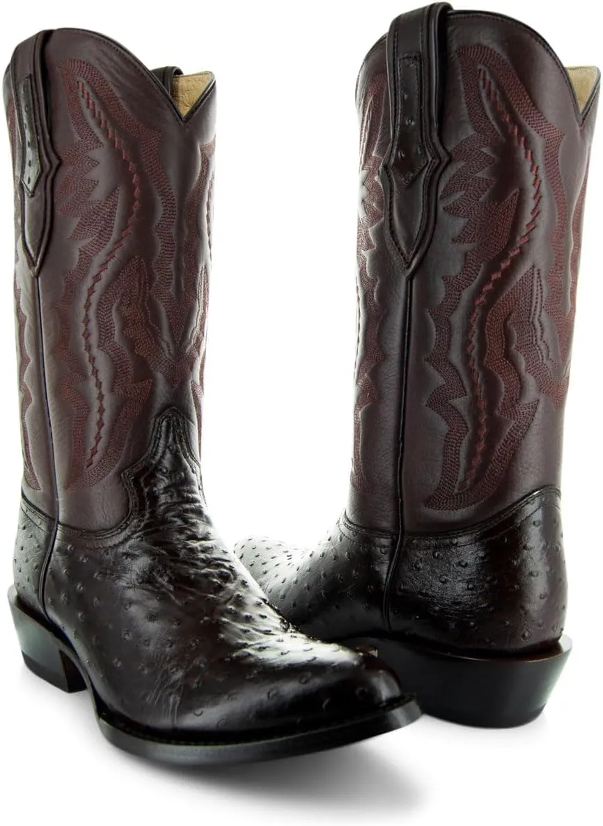 Soto Boots Men's Ostrich Print Cowboy Boots, Exotic Print Men's Cowboy Boots, Western Boots For Men H7002