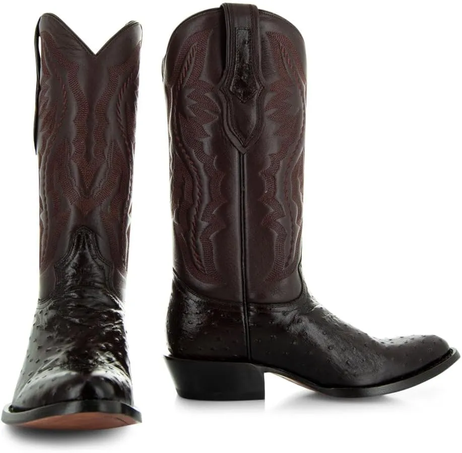 Soto Boots Men's Ostrich Print Cowboy Boots, Exotic Print Men's Cowboy Boots, Western Boots For Men H7002