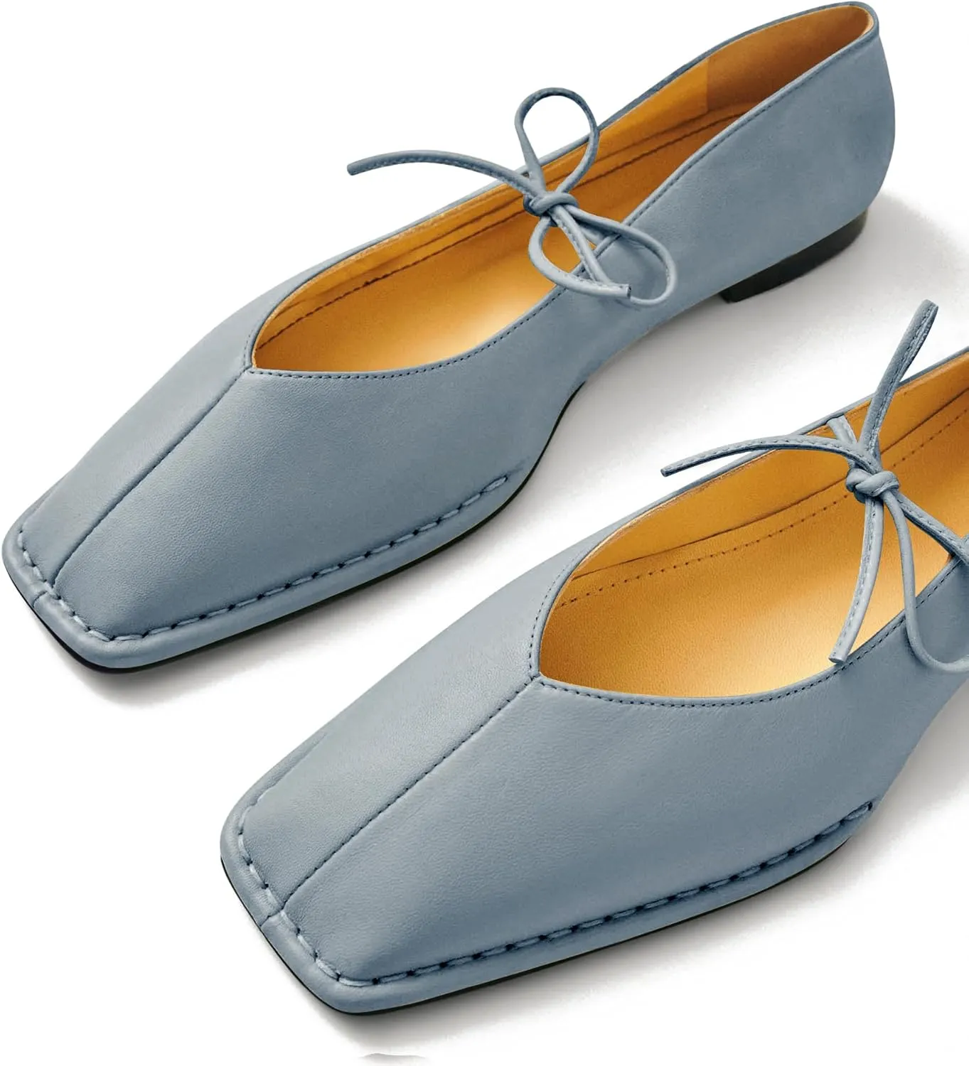 Square Toe Ballet Flats for Women Lace Up Cute Flats Comfortable Ballerina Flats