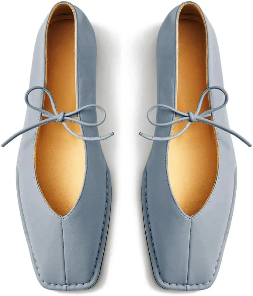Square Toe Ballet Flats for Women Lace Up Cute Flats Comfortable Ballerina Flats
