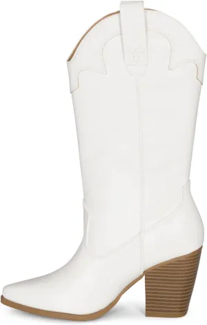 STYLISH S ONYX - Women's Western Cowgirl Stacked Heel Pointed Toe Mid Calf High Heel Boots