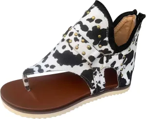 Summer Sandals for Women Cow Print Gladiator Sandals Trendy Open Toe Ankle Zip Casual Vacatior Shoes