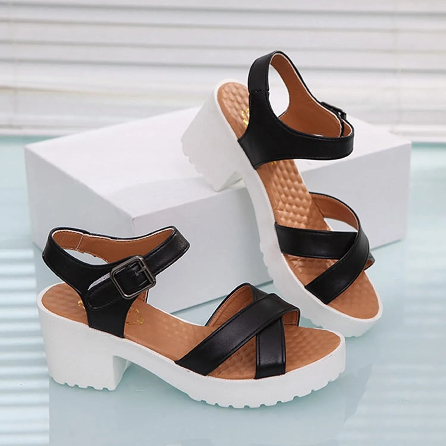 Summer Sandals for Women Heel Elastic Ankle Strap Shoes Casual Memory Foam Insole Beach Sandals 2025