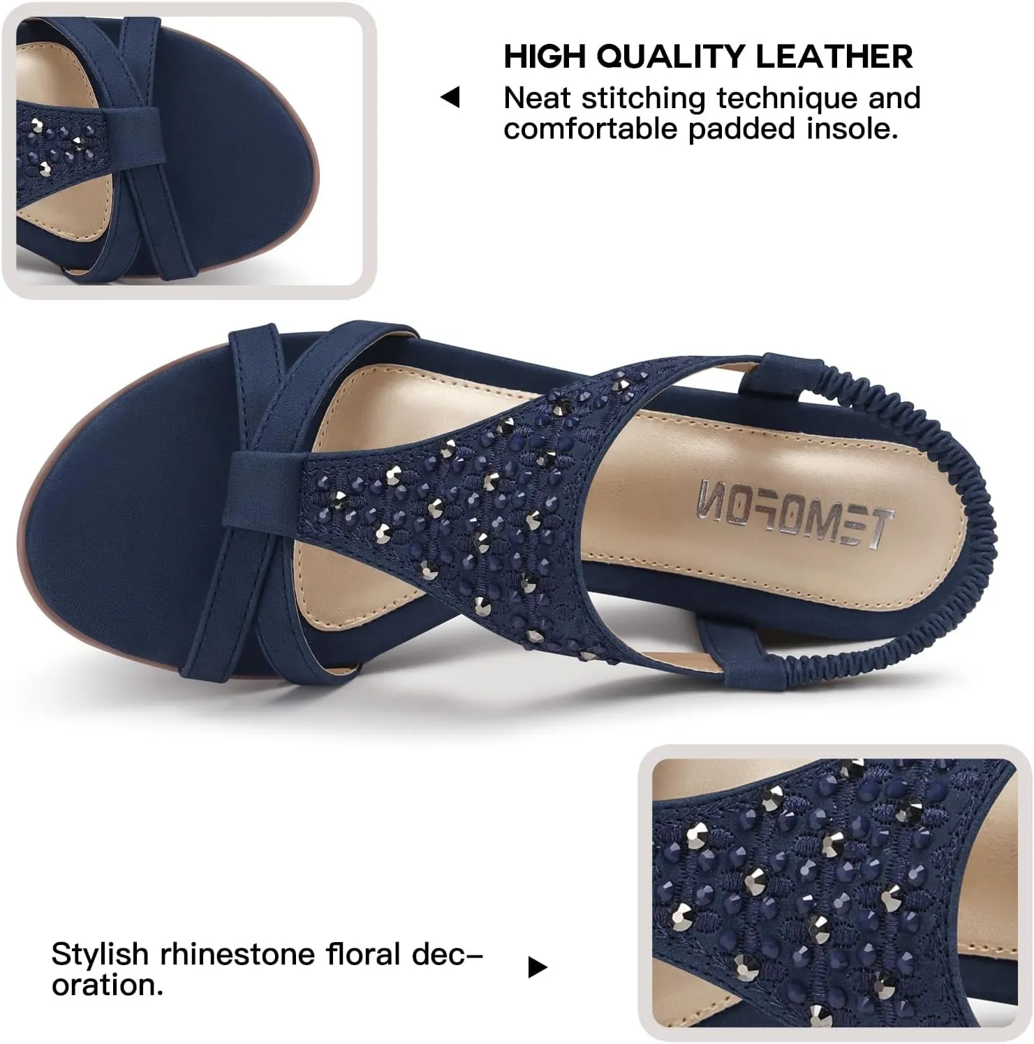 TEMOFON Women's Low Wedge Heels Summer Dressy Platform Sandals Elastic Ankle Strap Open Toe Flower Shoes