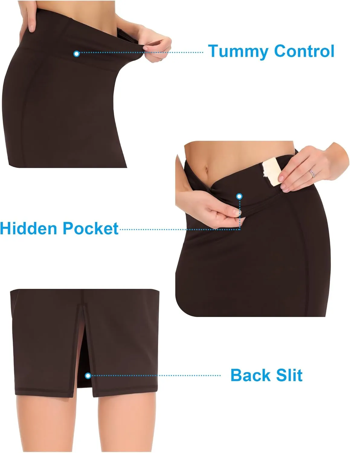 THE GYM PEOPLE Women's High Waist Tummy Control Pencil Skirts Stretchy Bodycon Midi Skirt Below Knee with Back Slit