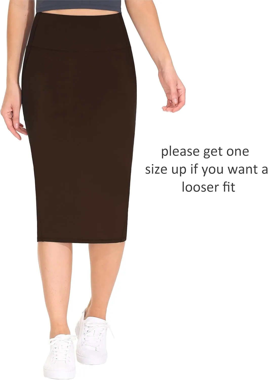 THE GYM PEOPLE Women's High Waist Tummy Control Pencil Skirts Stretchy Bodycon Midi Skirt Below Knee with Back Slit
