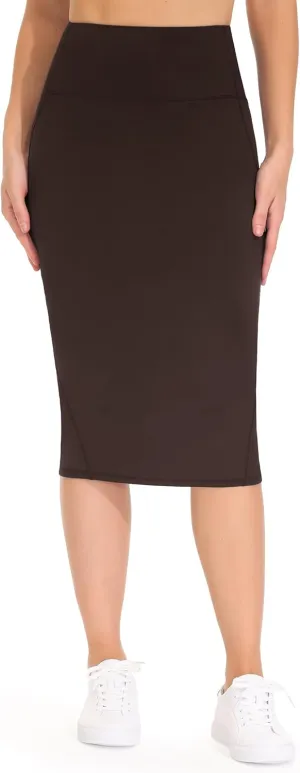 THE GYM PEOPLE Women's High Waist Tummy Control Pencil Skirts Stretchy Bodycon Midi Skirt Below Knee with Back Slit