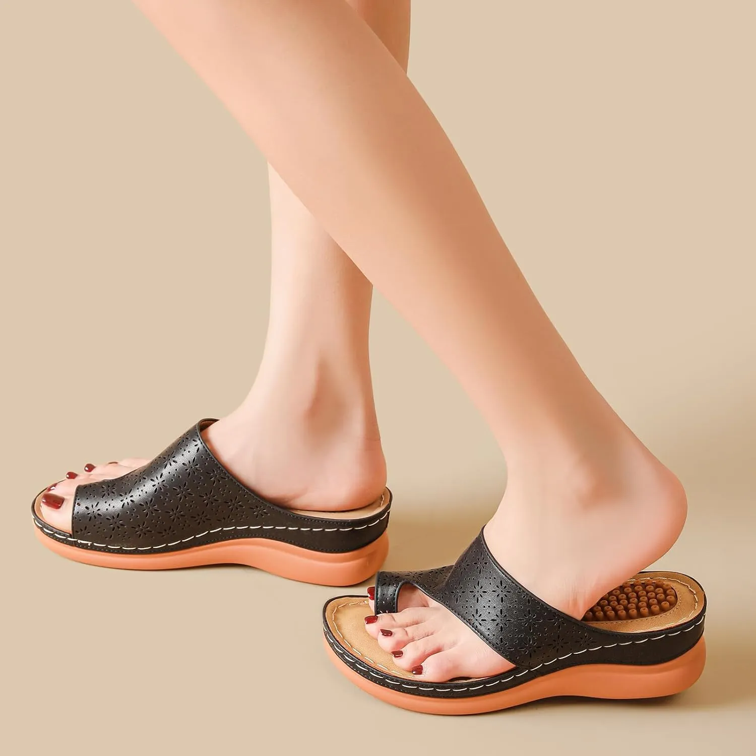 Tilocow Sandals Women Wedge Shoes - Orthopedic Comfortable Arch Support Platform Sandals for Women Wedge Summer Dressy Flip Flop Casual Bunion Breathable Shoes
