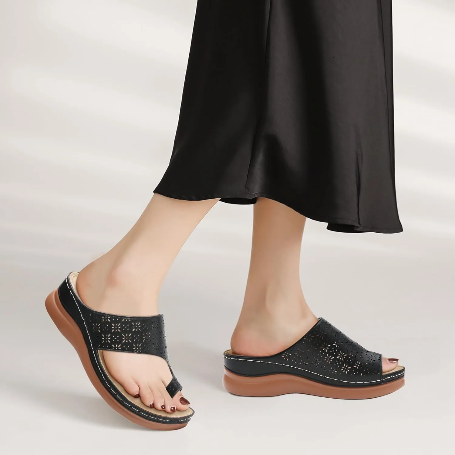 Tilocow Sandals Women Wedge Shoes - Orthopedic Comfortable Arch Support Platform Sandals for Women Wedge Summer Dressy Flip Flop Casual Bunion Breathable Shoes