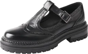 TMA EYES Chunky Platform T-Strap Hollowed-Out Loafer Vintage Round Toe Women's Single Shoes