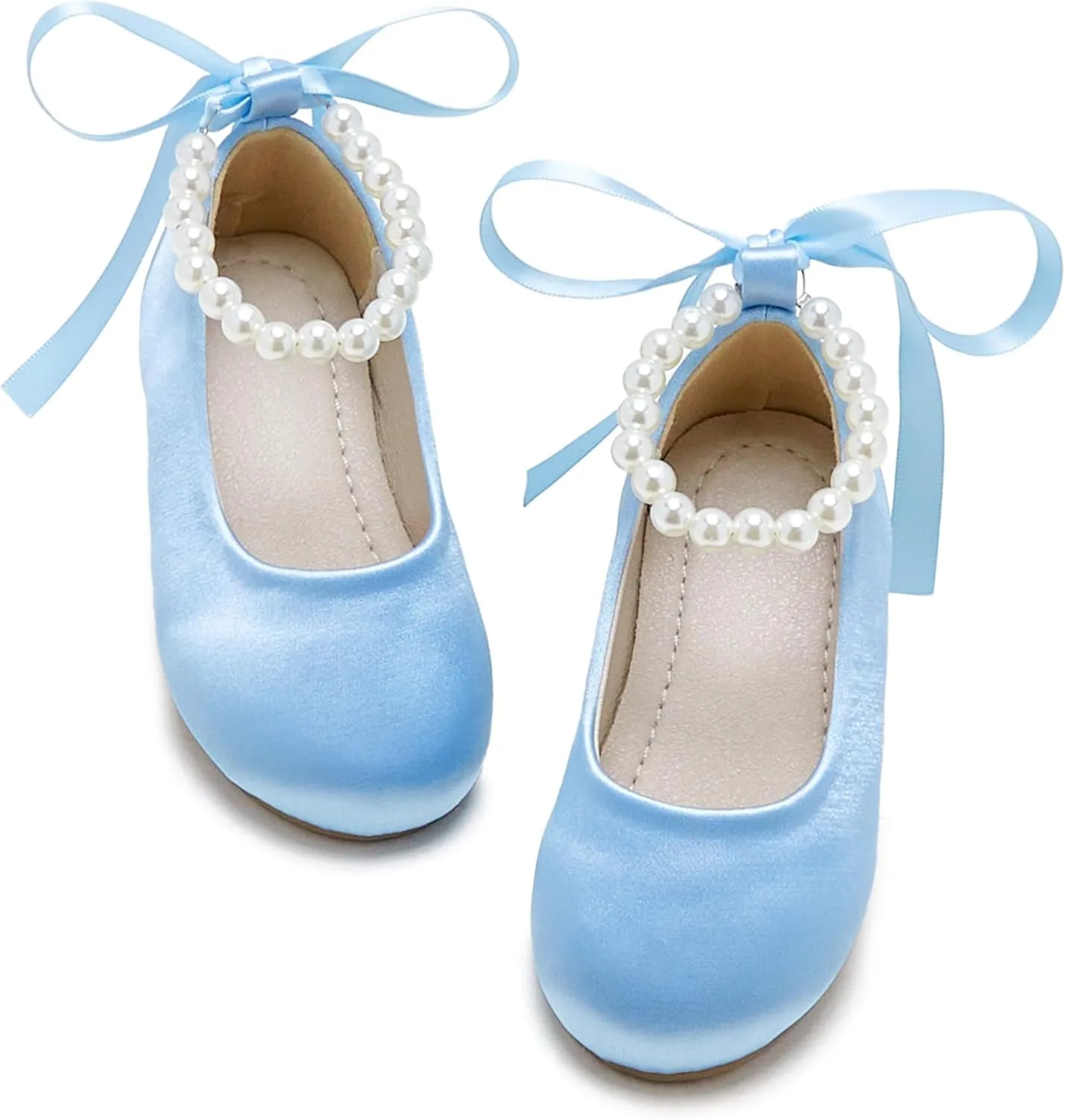Toddler Flower Girl Dress Shoes - Little Girl Ballet Flats Pearl Strap for Wedding Party