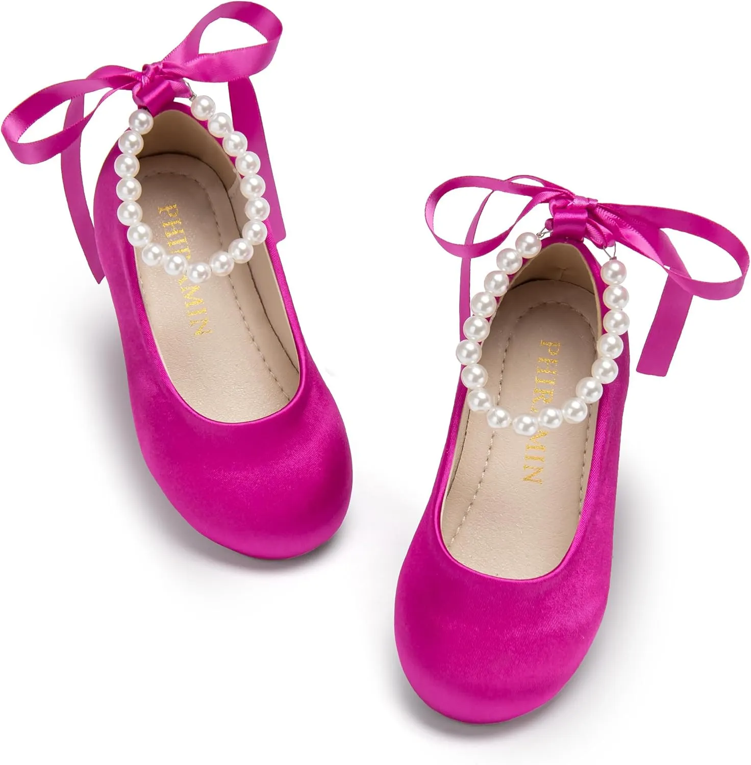 Toddler Flower Girl Dress Shoes - Little Girl Ballet Flats Pearl Strap for Wedding Party