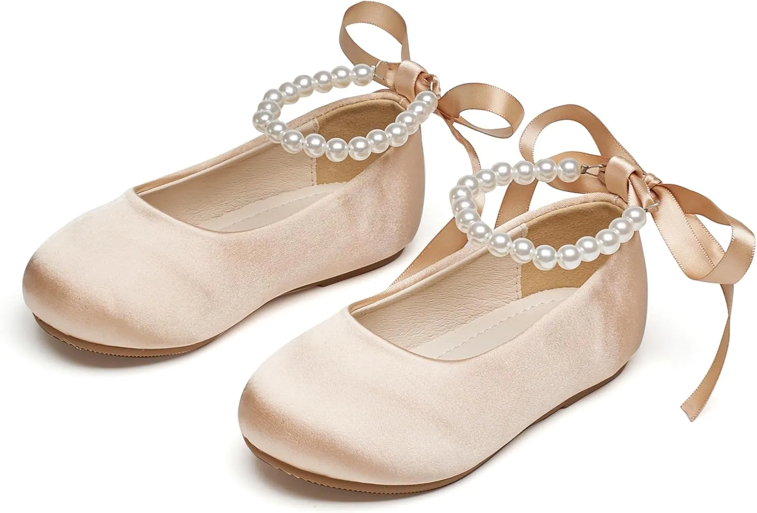 Toddler Flower Girl Dress Shoes - Little Girl Ballet Flats Pearl Strap for Wedding Party