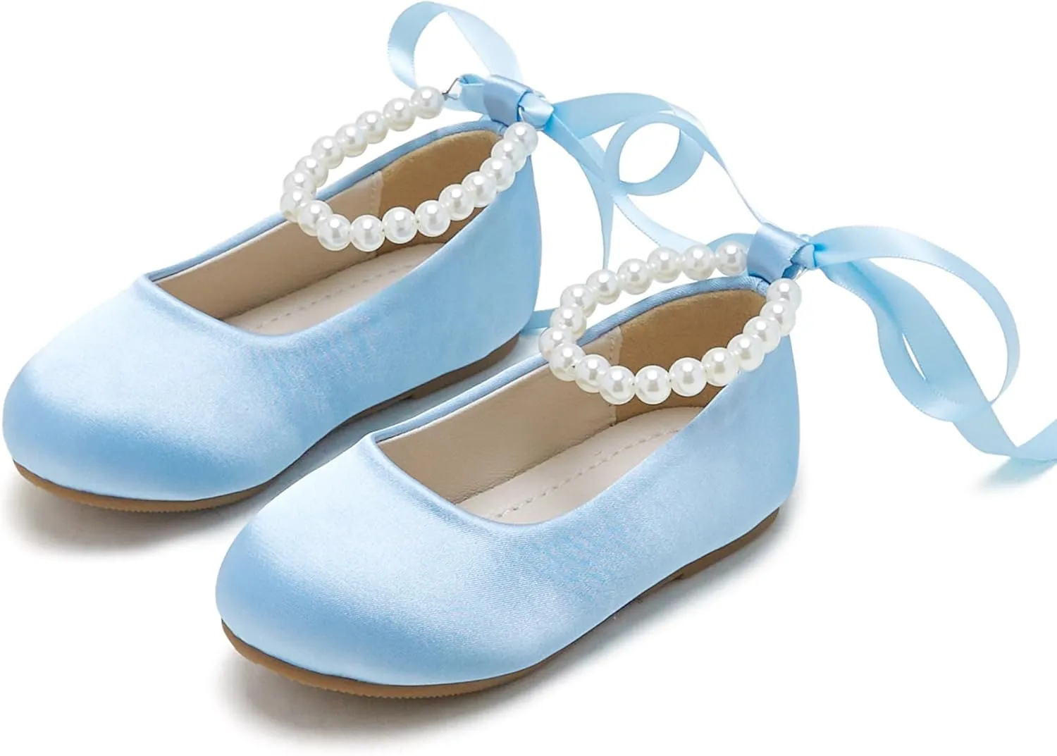 Toddler Flower Girl Dress Shoes - Little Girl Ballet Flats Pearl Strap for Wedding Party
