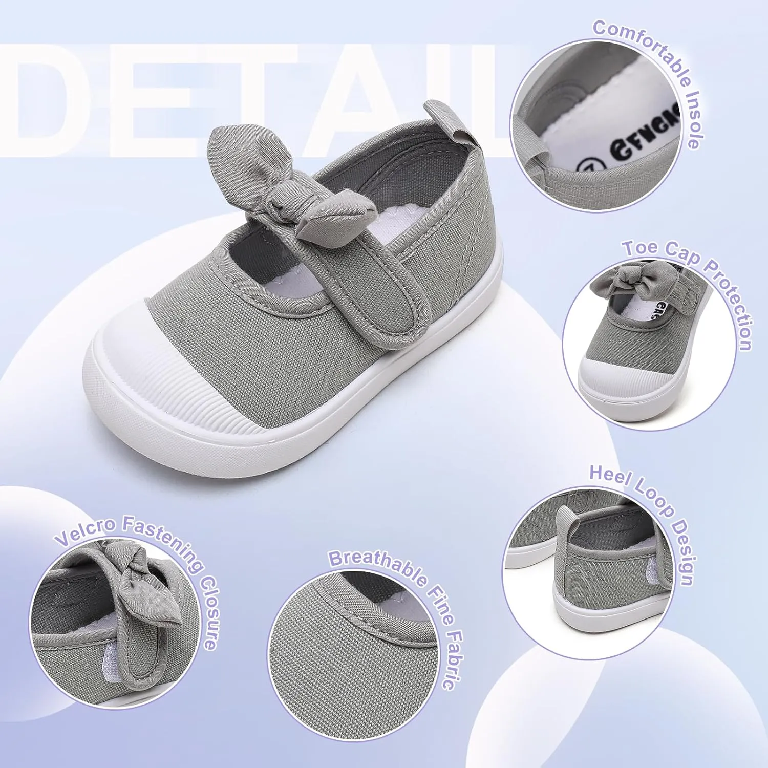 Toddler Girl's Canvas Sneakers Bowknot Mary Jane Flat Shoes for Kids School Uniform Shoes Dress Shoes…
