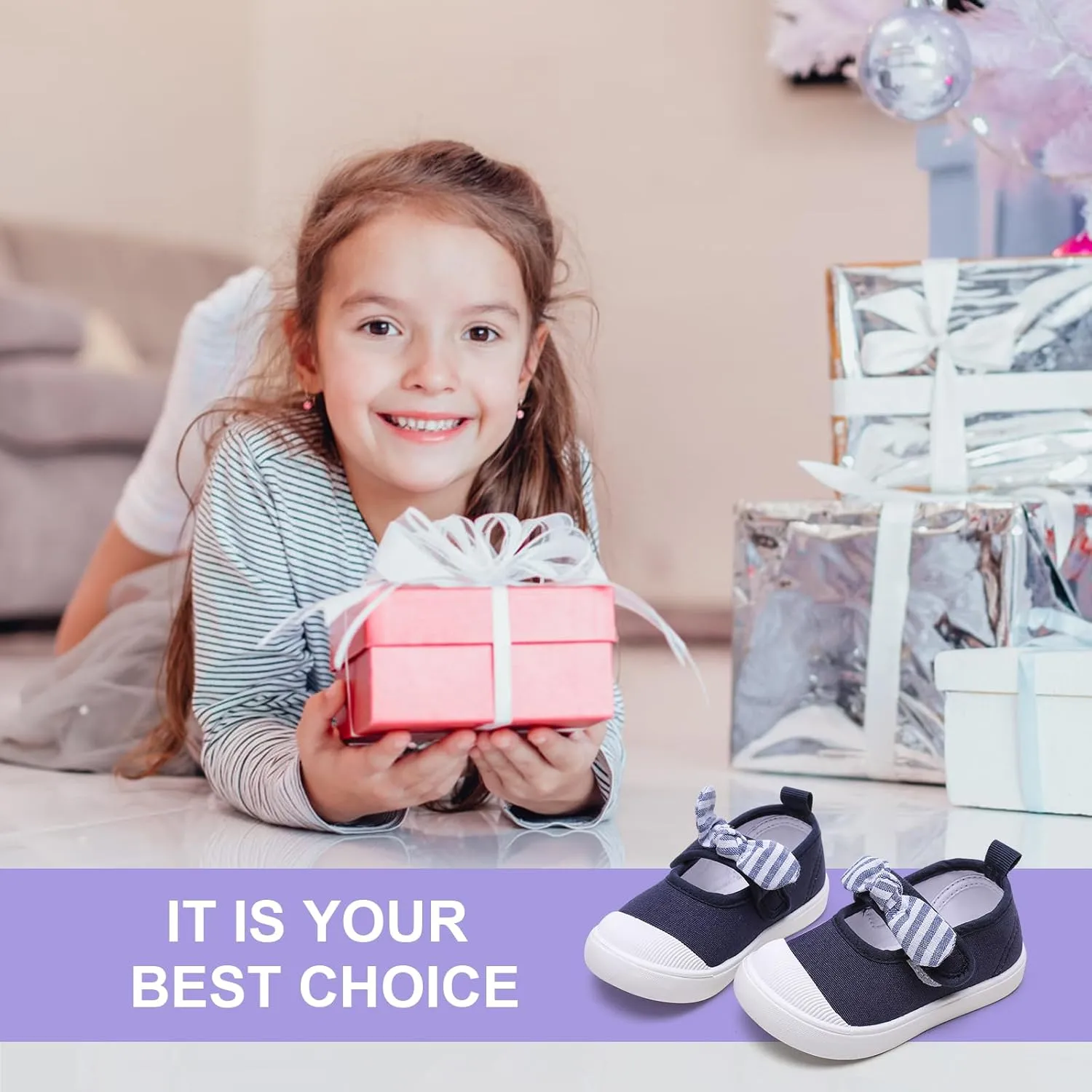 Toddler Girl's Canvas Sneakers Bowknot Mary Jane Flat Shoes for Kids School Uniform Shoes Dress Shoes…