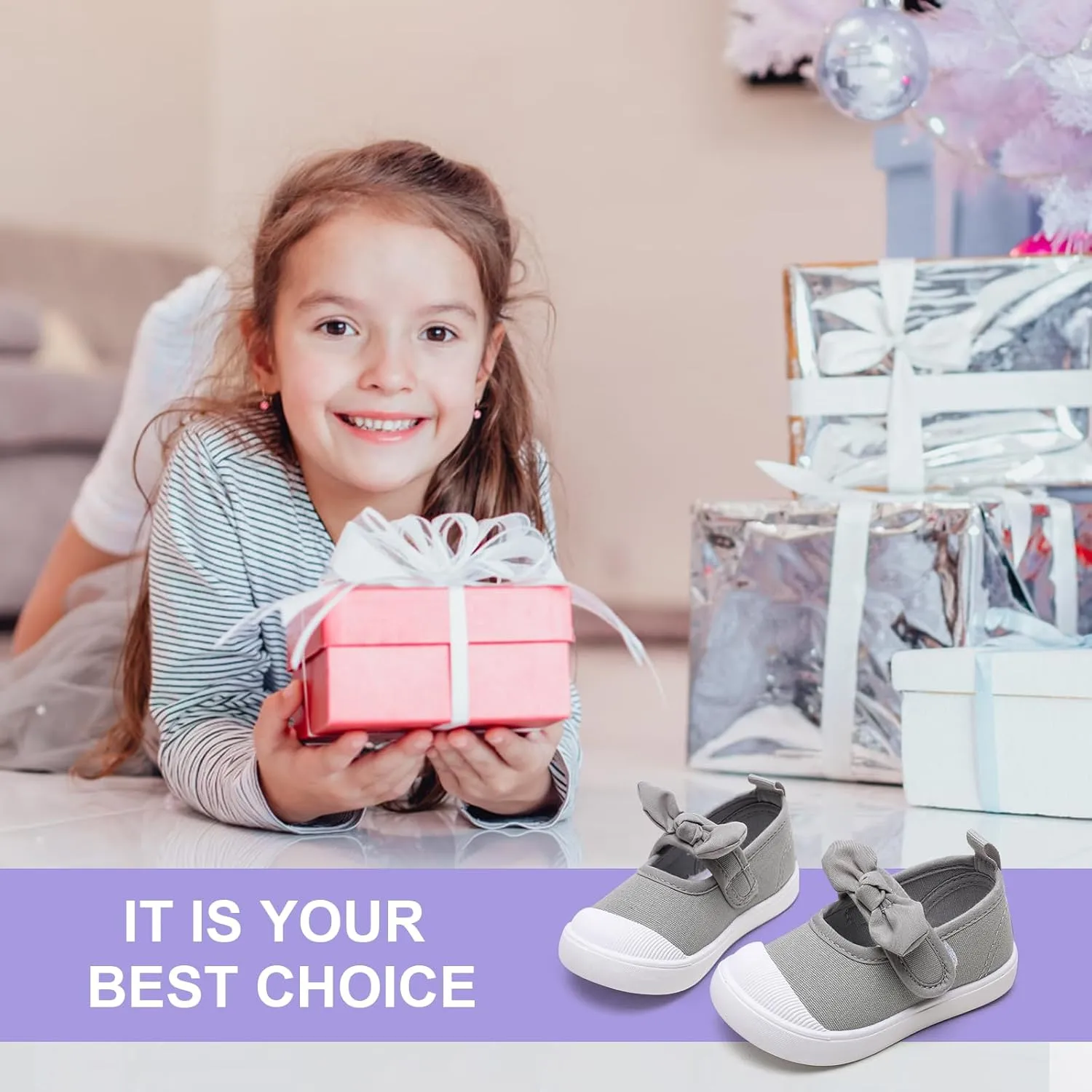Toddler Girl's Canvas Sneakers Bowknot Mary Jane Flat Shoes for Kids School Uniform Shoes Dress Shoes…