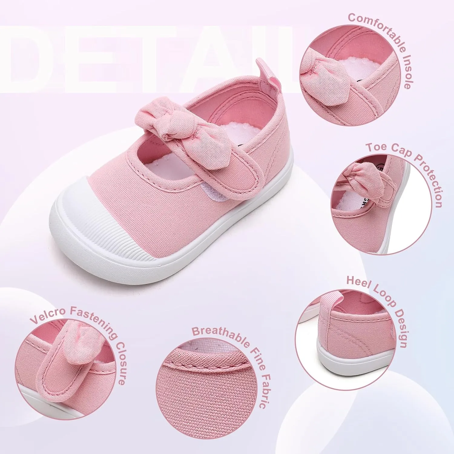 Toddler Girl's Canvas Sneakers Bowknot Mary Jane Flat Shoes for Kids School Uniform Shoes Dress Shoes…
