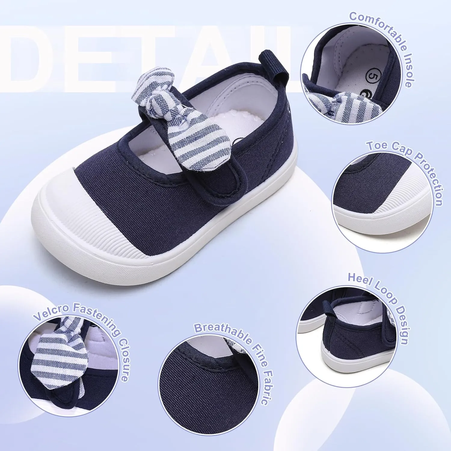 Toddler Girl's Canvas Sneakers Bowknot Mary Jane Flat Shoes for Kids School Uniform Shoes Dress Shoes…