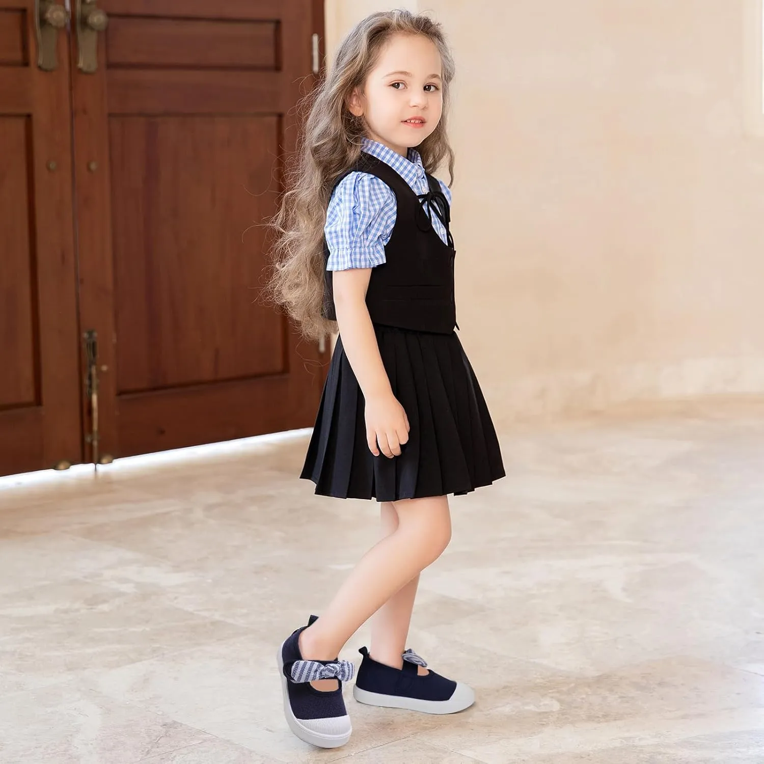 Toddler Girl's Canvas Sneakers Bowknot Mary Jane Flat Shoes for Kids School Uniform Shoes Dress Shoes…