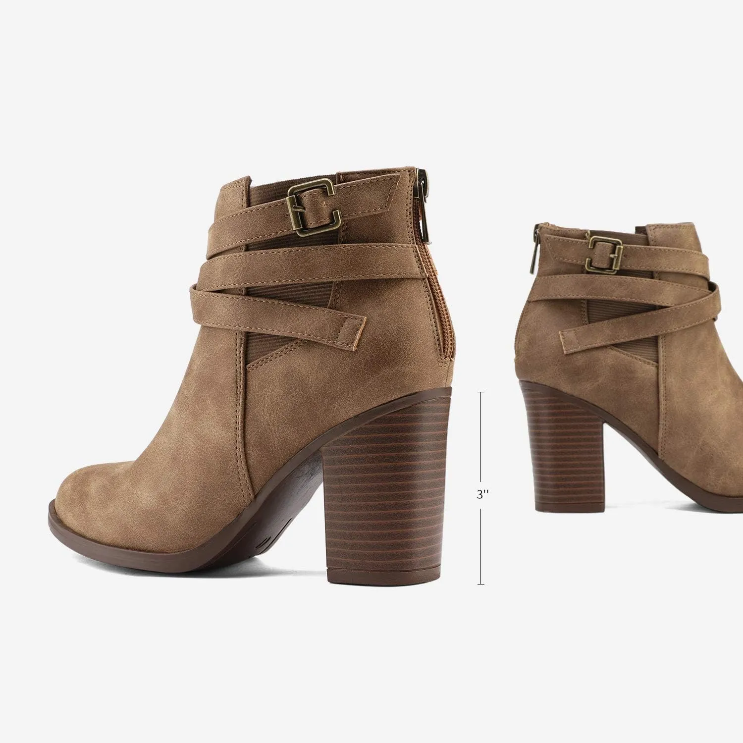 TOETOS Women's Chunky High Heel Ankle Boots Close Toe Fall Heeled Booties Shoes