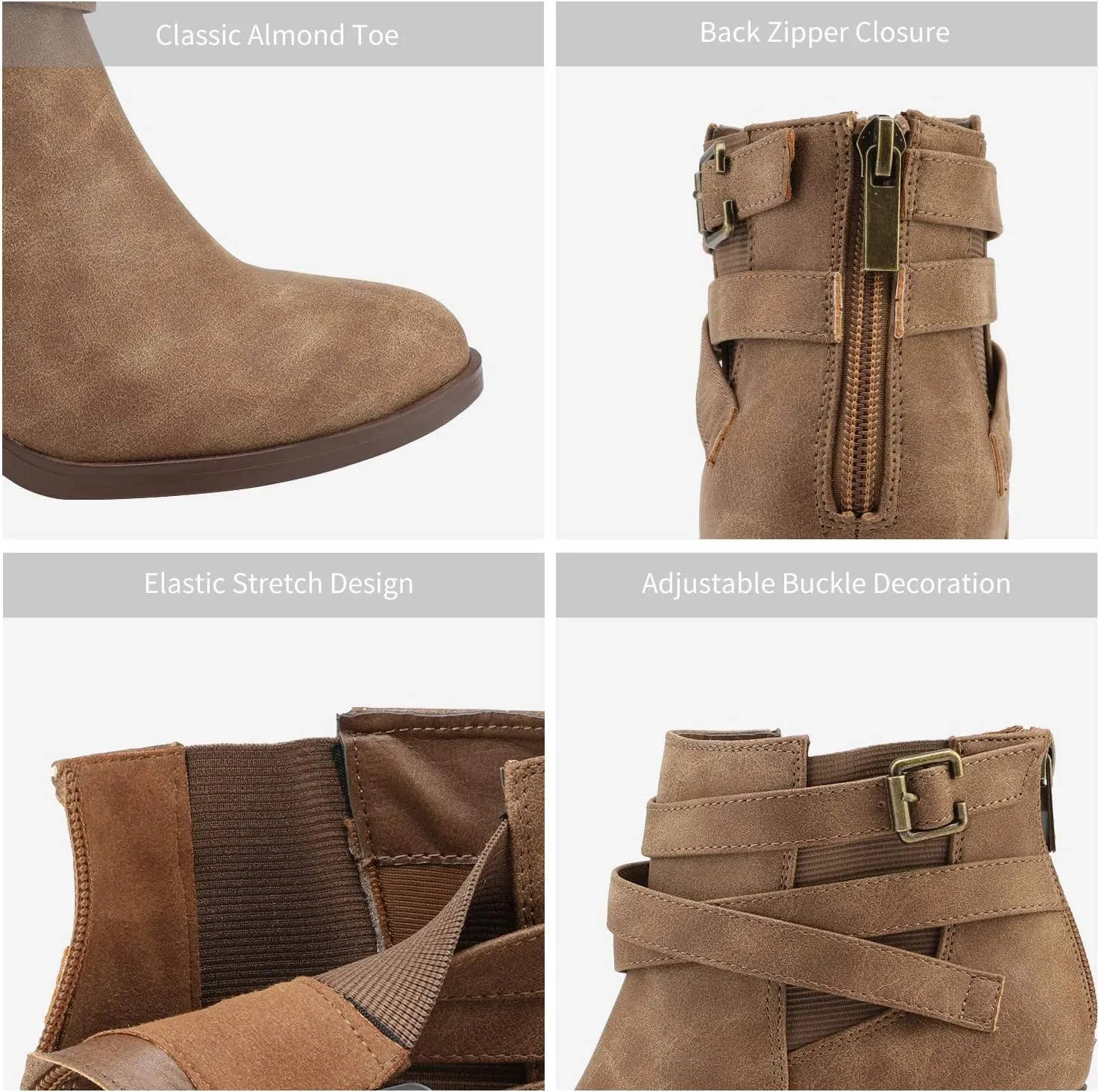 TOETOS Women's Chunky High Heel Ankle Boots Close Toe Fall Heeled Booties Shoes
