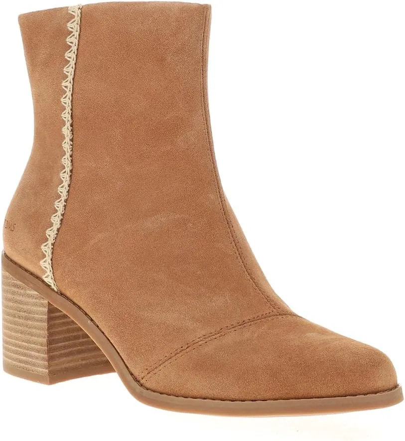 TOMS Womens Evelyn Round Toe Zippered Casual Boots Ankle Mid Heel 2-3" - Brown