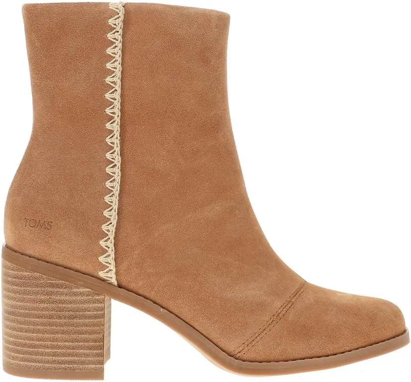 TOMS Womens Evelyn Round Toe Zippered Casual Boots Ankle Mid Heel 2-3" - Brown