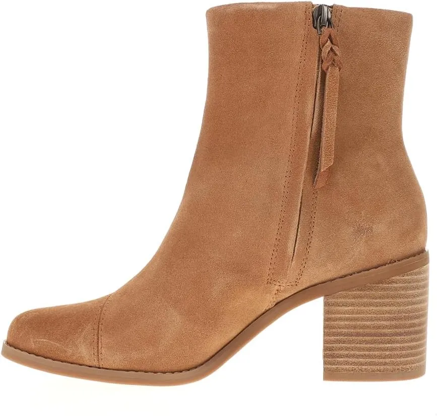 TOMS Womens Evelyn Round Toe Zippered Casual Boots Ankle Mid Heel 2-3" - Brown