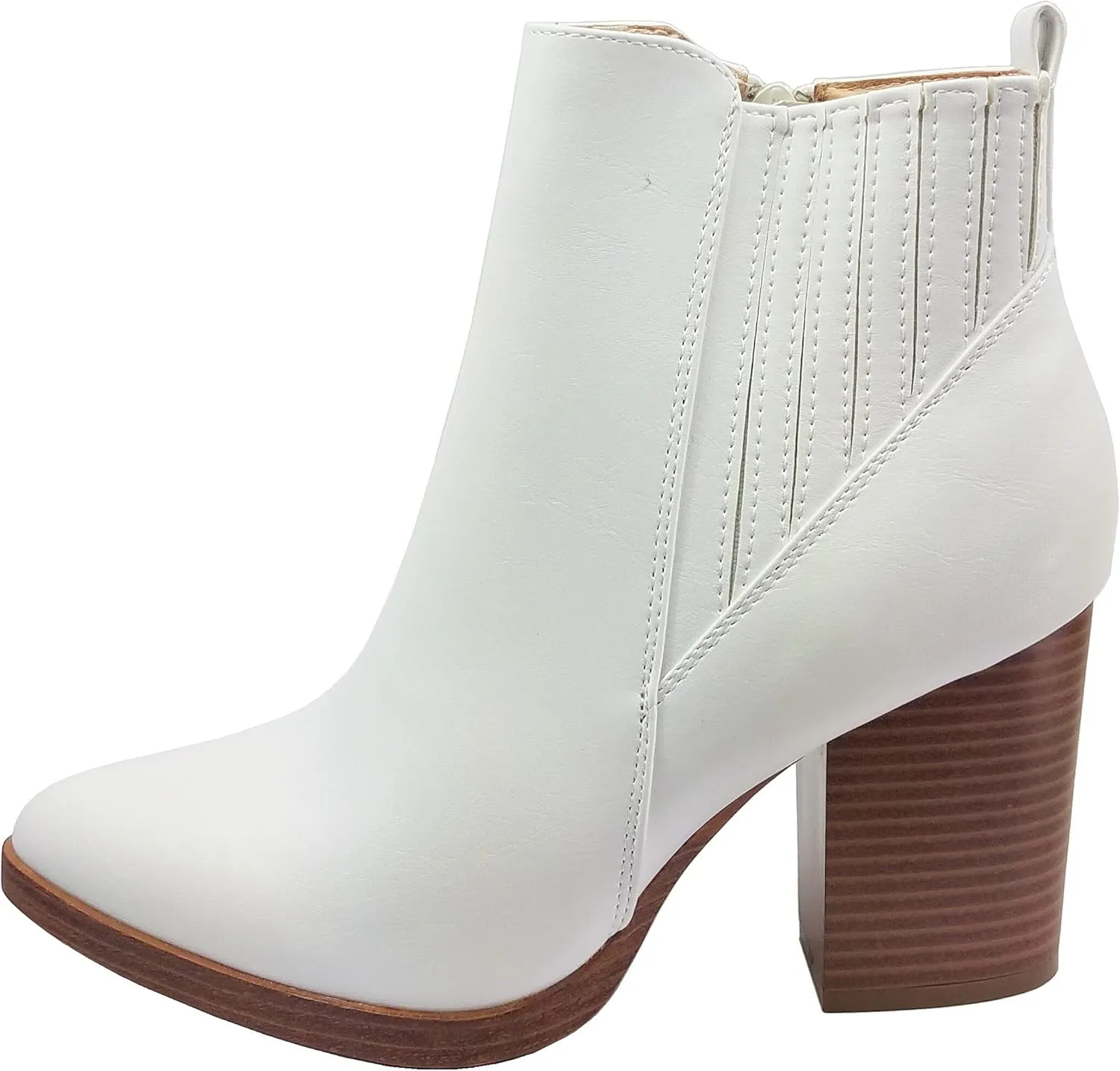 TOP Moda Womens Ankle Boots Chunky Stacked Mid Heel Elastic Chelsea
