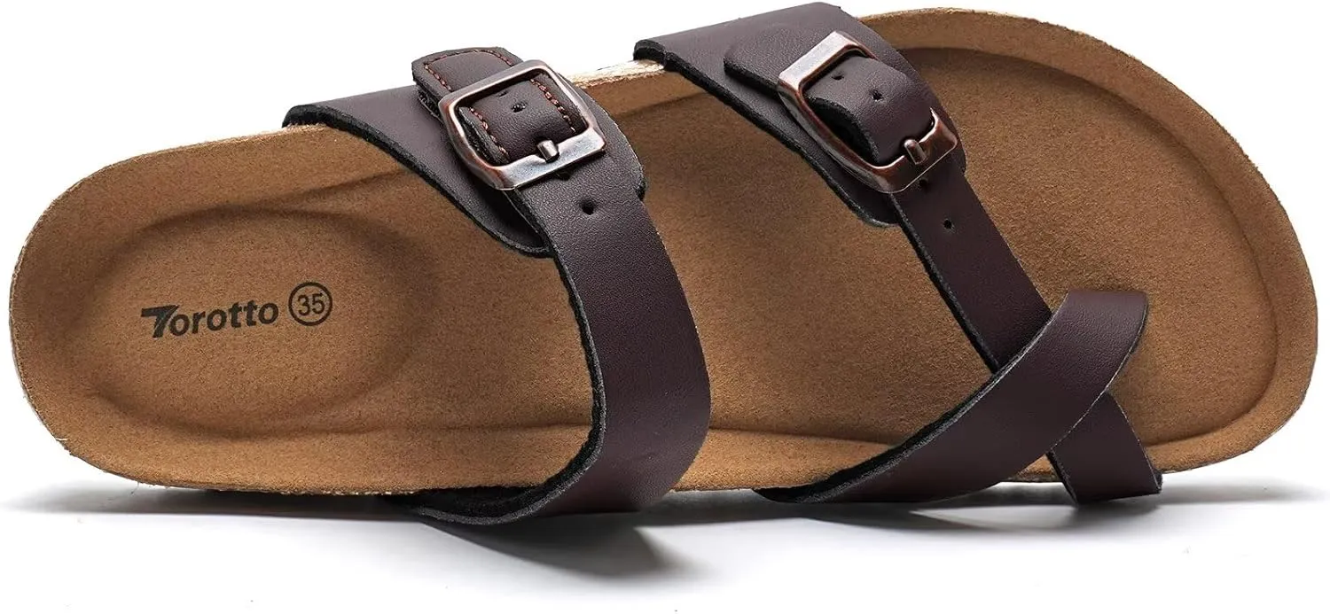 Torotto Boys Girls Sandals with Cork Footbed Adjustable Buckle Casual Flip Flops Sandals Open Toes Flat for Kids Toddler