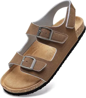 Torotto Toddler Kids Sandals Boys Girls Cork Footbed Sandals with Adjustable Buckle Casual Slides Open Toes Flat