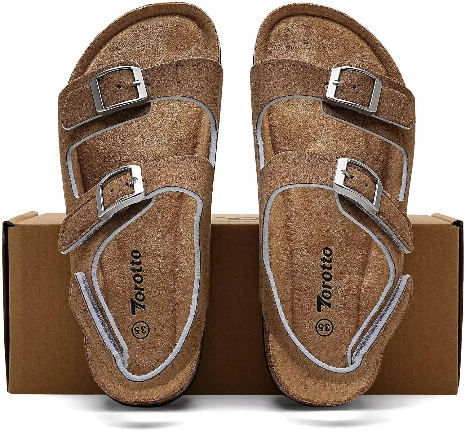 Torotto Toddler Kids Sandals Boys Girls Cork Footbed Sandals with Adjustable Buckle Casual Slides Open Toes Flat
