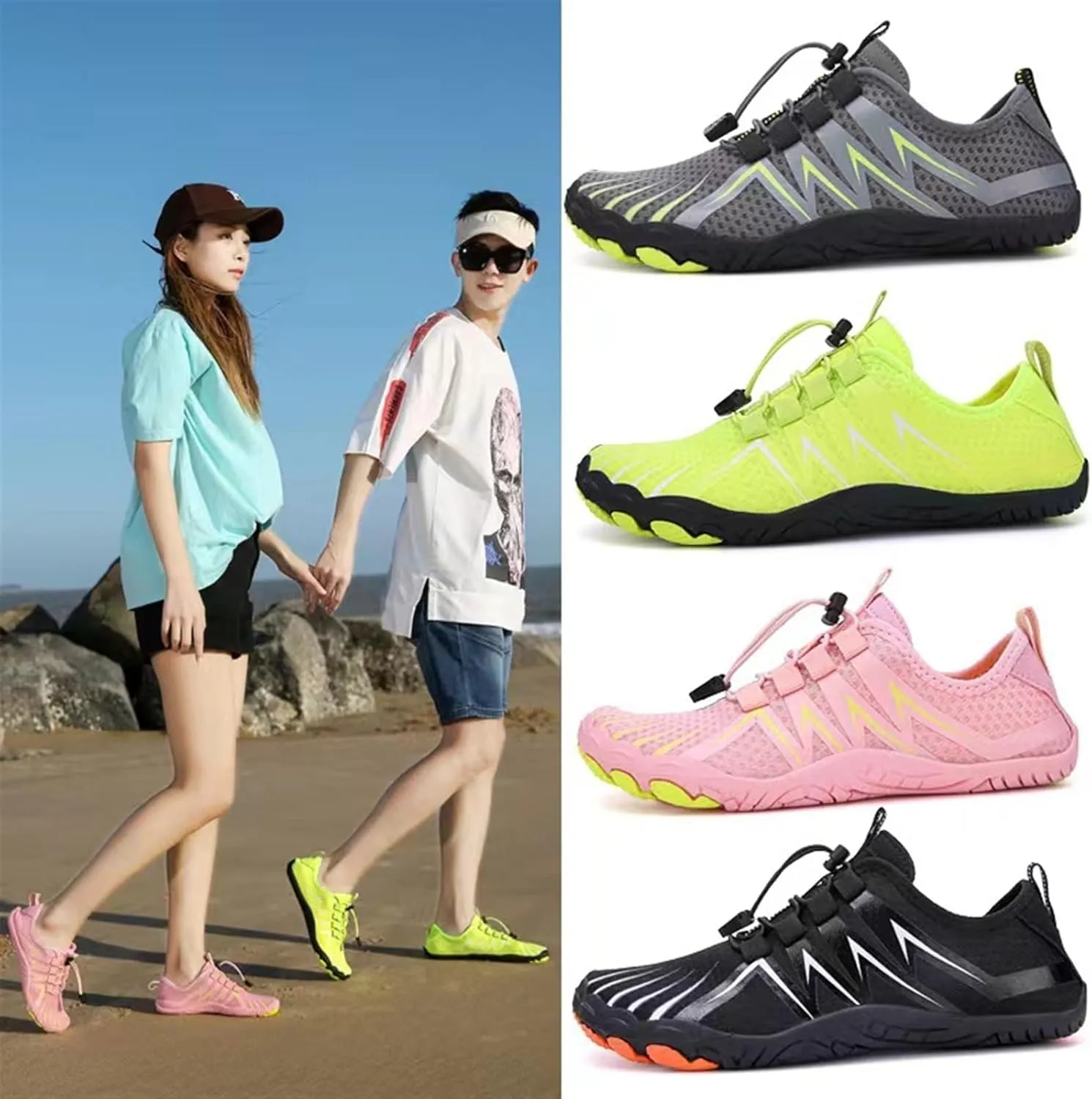 TOSOFT Beach Water Shoes For Women Men Wide Toe Anti Slip Barefoot Aqua Sneakers Hiking Trail Running Octopus Sandals Shoes