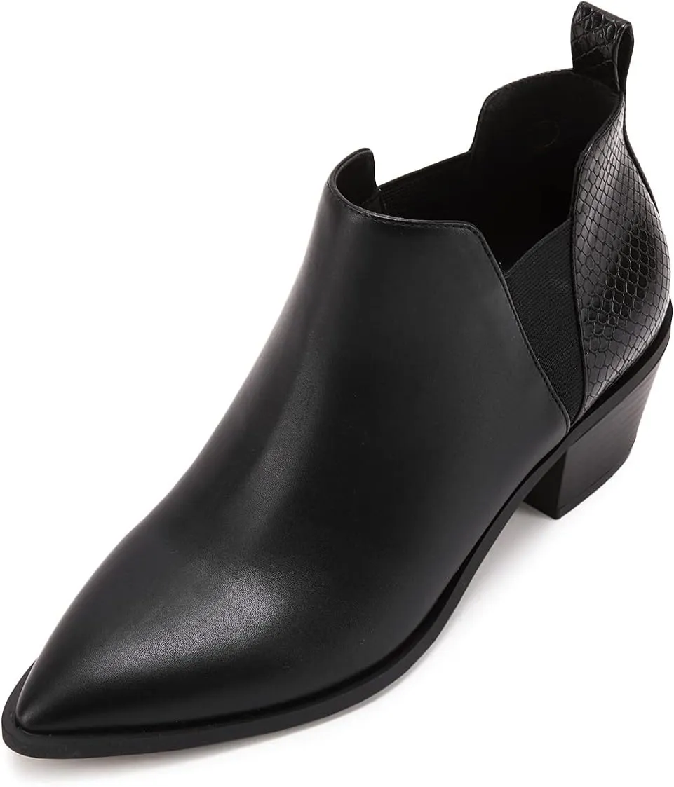 Trish Lucia Womens Ankle Boots Pointed Toe Stacked Chunky Heel Slip on Chelsea Short Booties