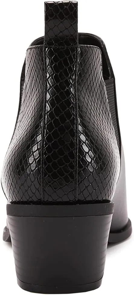 Trish Lucia Womens Ankle Boots Pointed Toe Stacked Chunky Heel Slip on Chelsea Short Booties