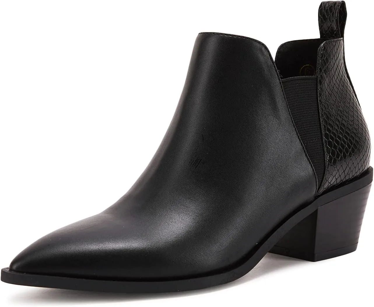 Trish Lucia Womens Ankle Boots Pointed Toe Stacked Chunky Heel Slip on Chelsea Short Booties