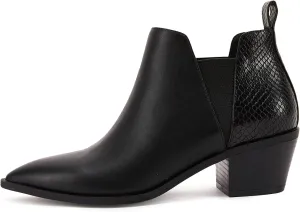 Trish Lucia Womens Ankle Boots Pointed Toe Stacked Chunky Heel Slip on Chelsea Short Booties