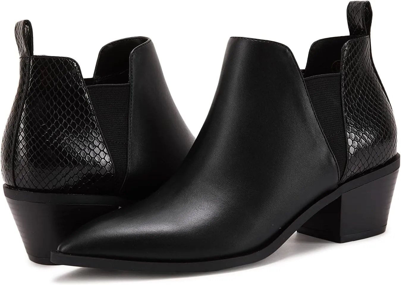 Trish Lucia Womens Ankle Boots Pointed Toe Stacked Chunky Heel Slip on Chelsea Short Booties