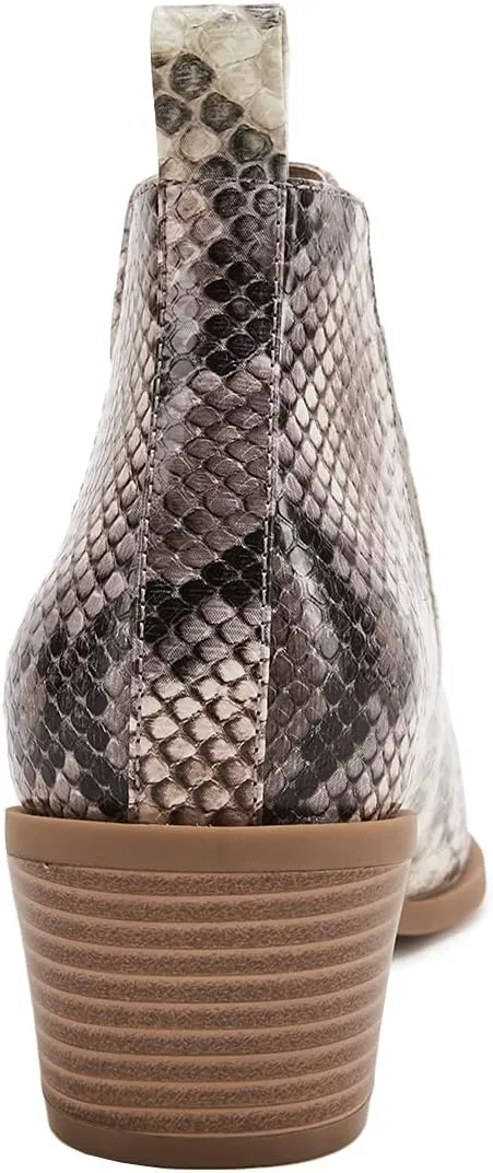 Trish Lucia Womens Ankle Boots Pointed Toe Stacked Chunky Heel Slip on Chelsea Short Booties