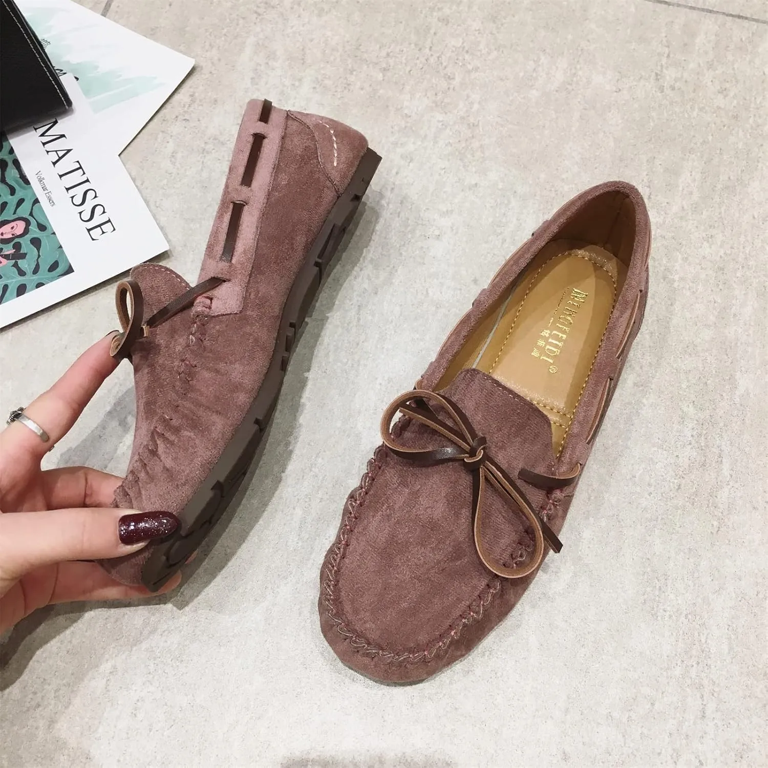 Unifizz Women's Casual Bowknot Moccasins Driving Loafers Slip on Indoor and Outdoor Flat Shoes