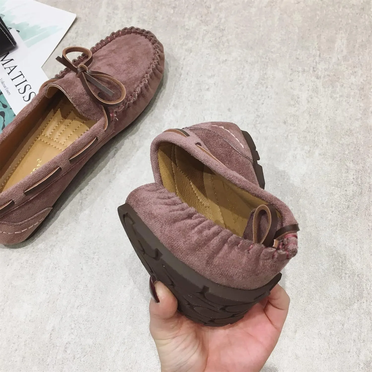 Unifizz Women's Casual Bowknot Moccasins Driving Loafers Slip on Indoor and Outdoor Flat Shoes
