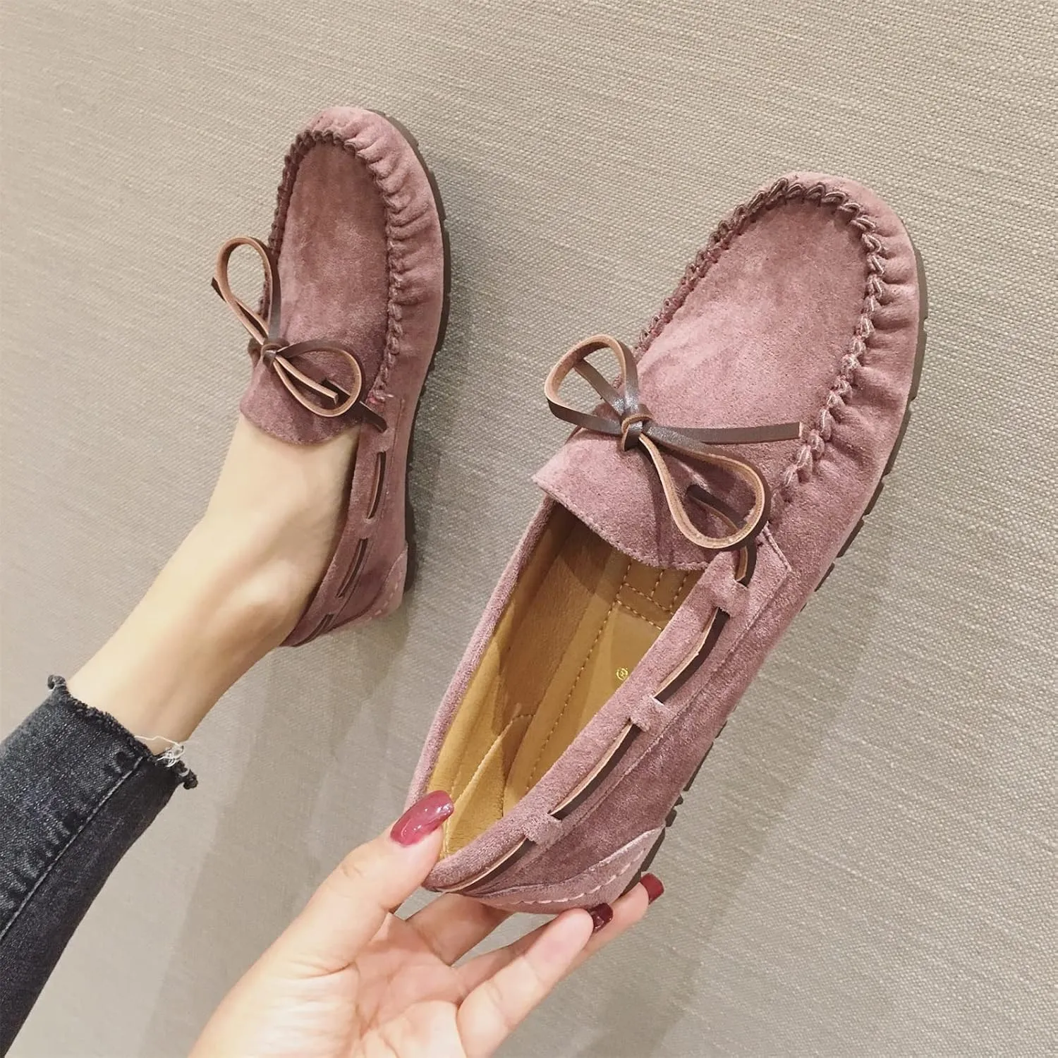 Unifizz Women's Casual Bowknot Moccasins Driving Loafers Slip on Indoor and Outdoor Flat Shoes